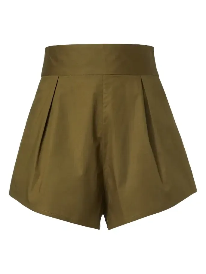 Pleated cotton-blend shorts