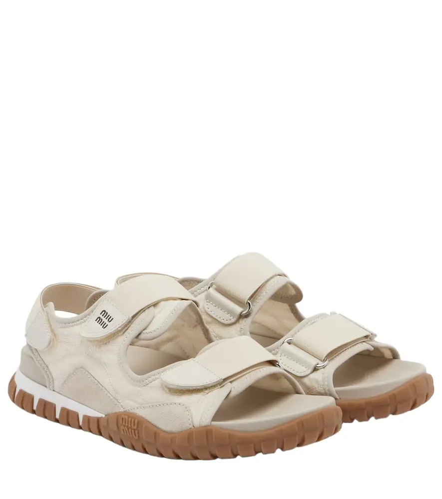 Miu Miu Tyre leather-trimmed sandals | Image 1 Miu Miu Tyre leather-trimmed sandals | Image 1