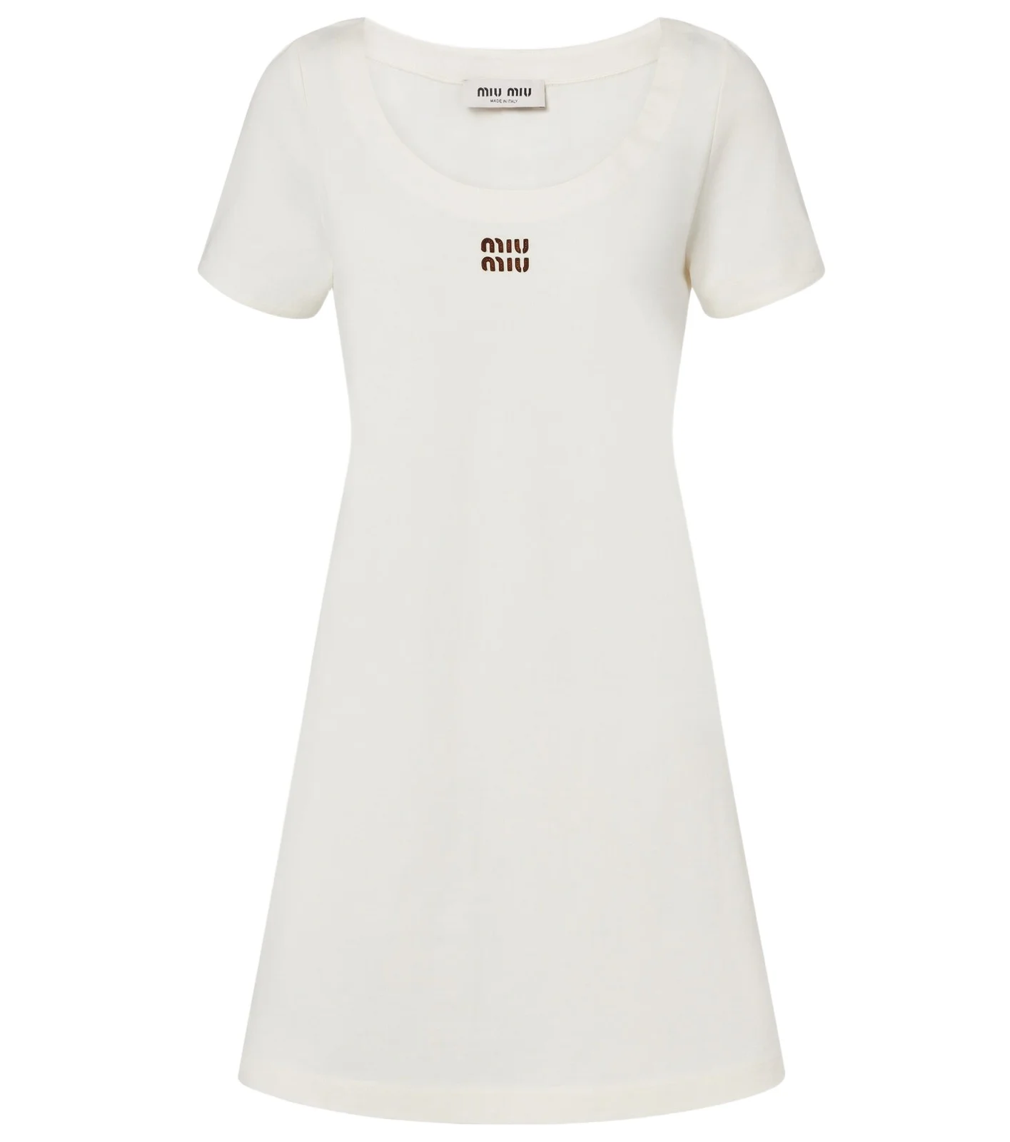 Leather-trimmed cotton jersey minidress