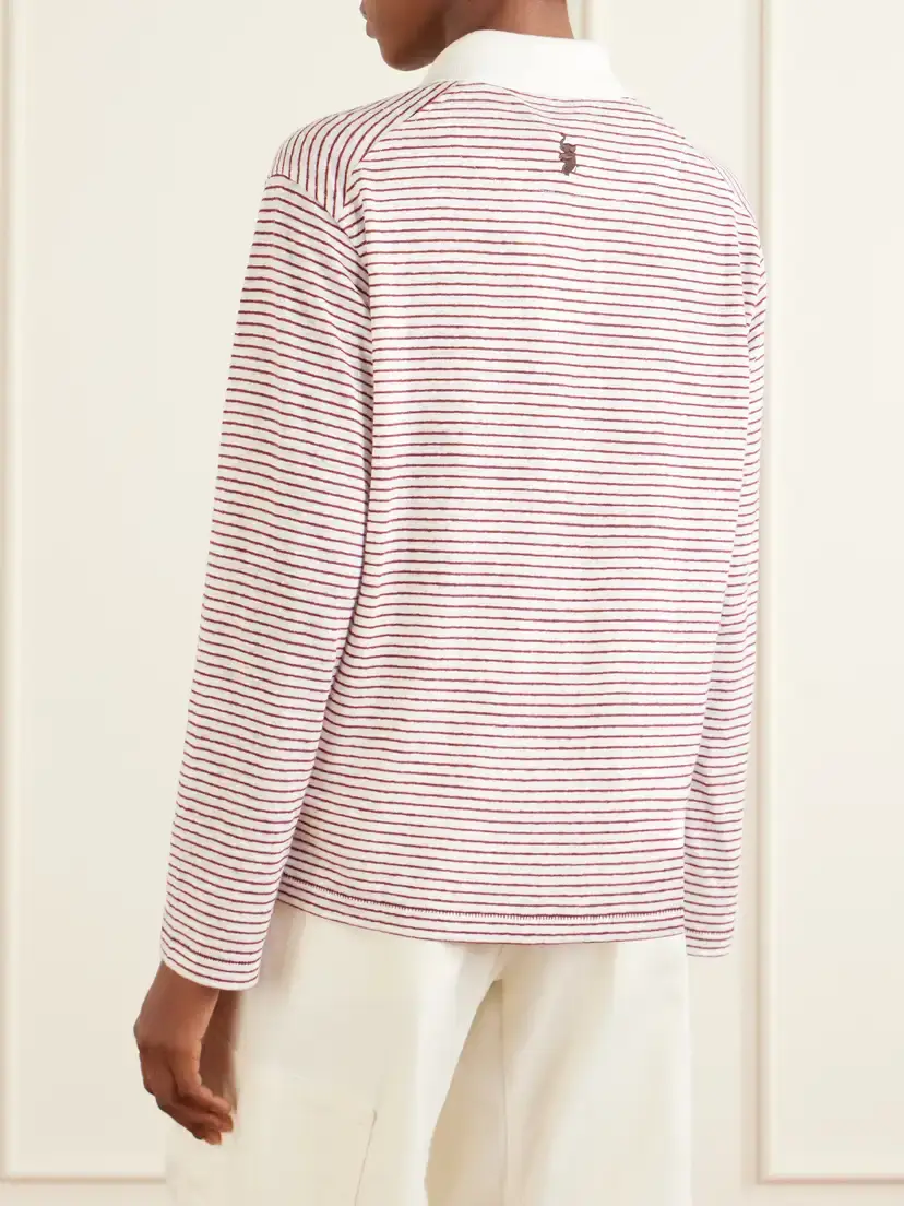 Wales Bonner Trust Logo-embroidered Striped Cotton And Linen-blend Polo T-shirt | Thumbnail 3