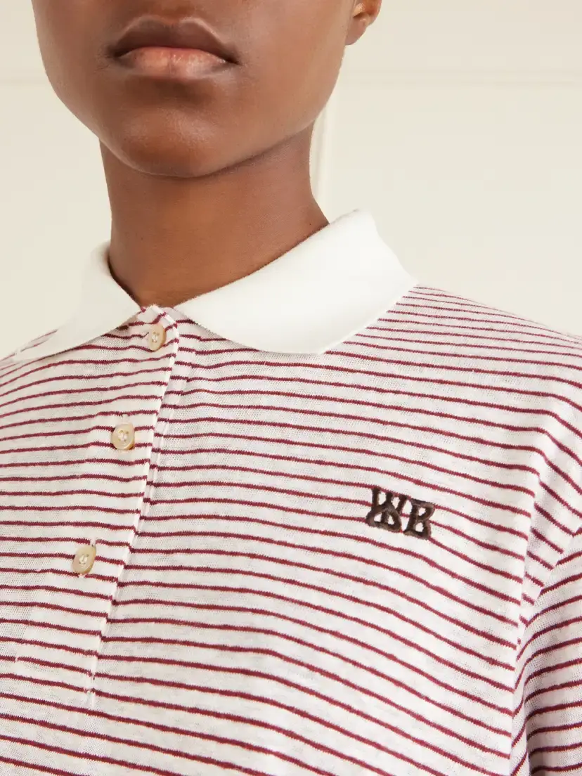Wales Bonner Trust Logo-embroidered Striped Cotton And Linen-blend Polo T-shirt | Thumbnail 4