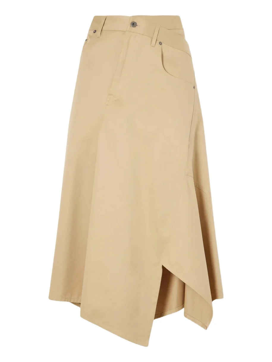 Asymmetrical Cotton-gabardine Midi Skirt