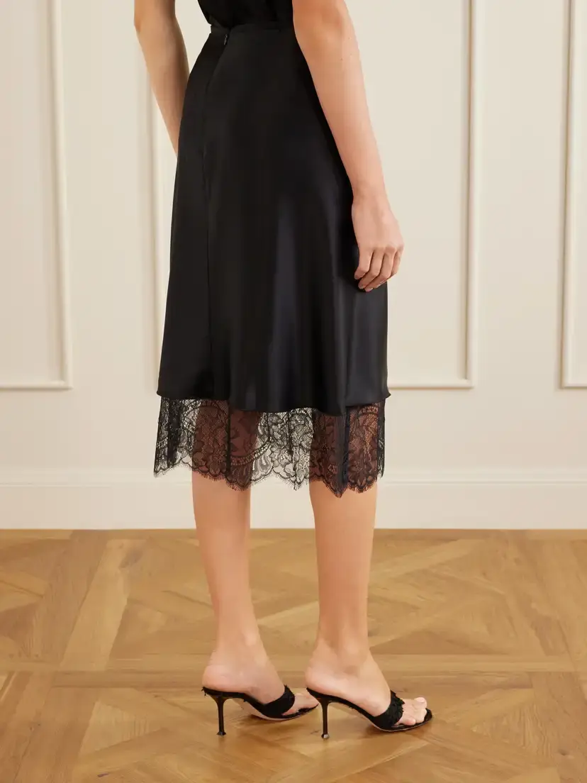 SIR. Ingrid Lace-trimmed Ruched Satin Midi Skirt | Thumbnail 4 SIR. Ingrid Lace-trimmed Ruched Satin Midi Skirt | Thumbnail 4