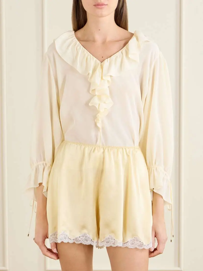 Chloé Lace-trimmed Silk-satin Shorts | Thumbnail 3 Chloé Lace-trimmed Silk-satin Shorts | Thumbnail 3