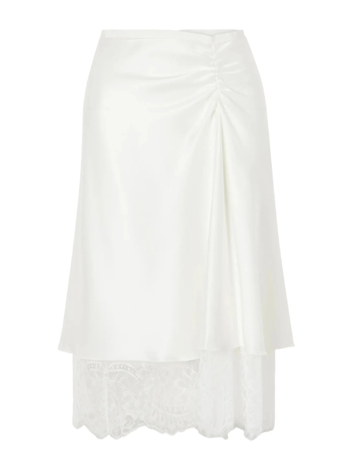 SIR. Ingrid Layered Gathered Lace-trimmed Satin Midi Skirt