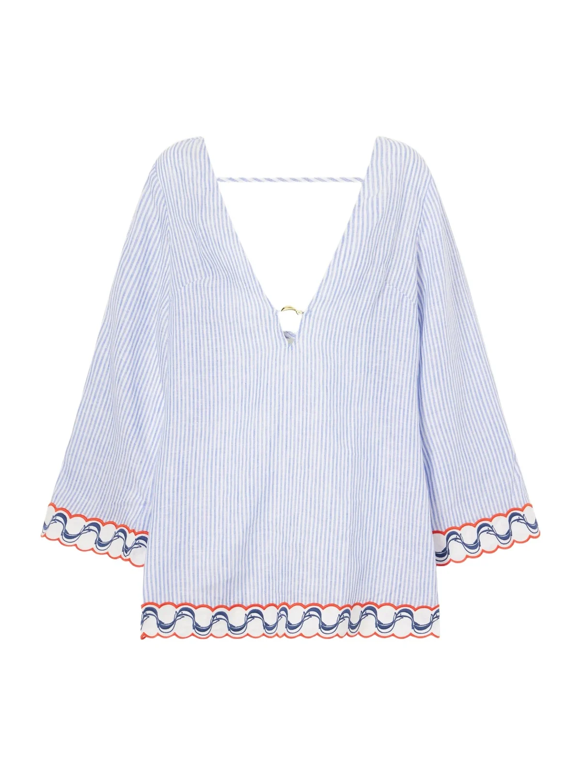 Farm Rio Embroidered Striped Linen Coverup
