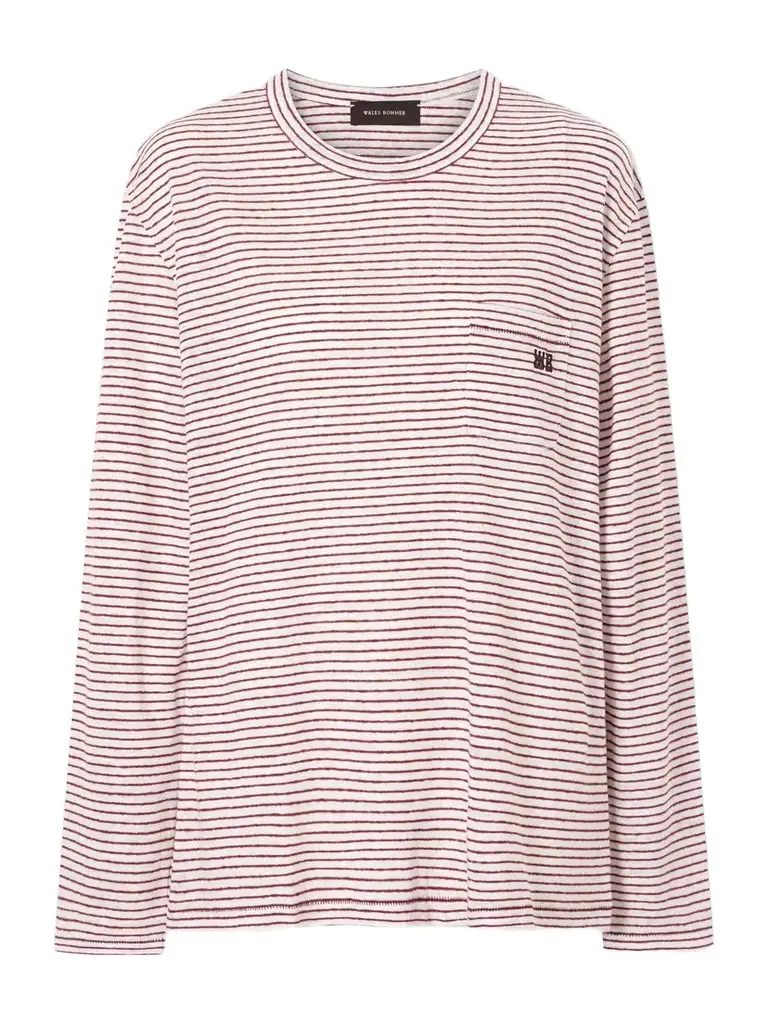 Hour Embroidered Striped Linen And Cotton-blend T-shirt Hour Embroidered Striped Linen And Cotton-blend T-shirt