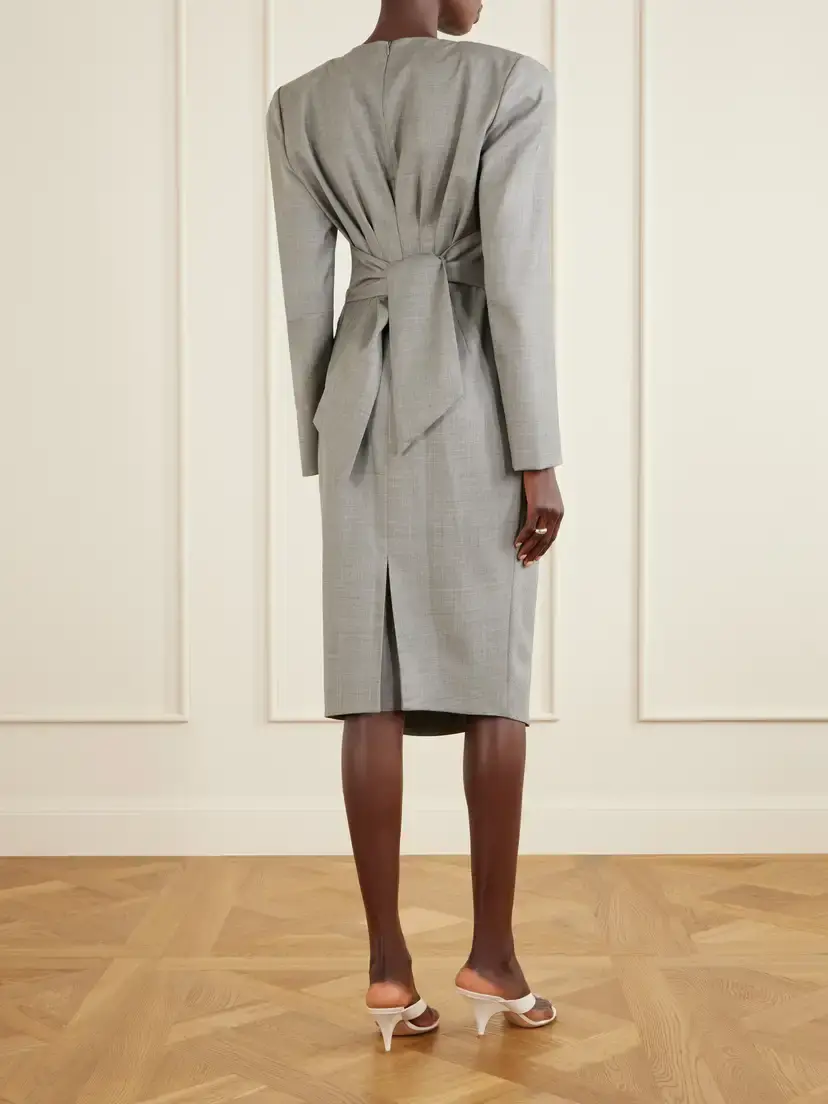 Magda Butrym Tie-detailed Gathered Padded Wool-blend Midi Dress | Thumbnail 3 Magda Butrym Tie-detailed Gathered Padded Wool-blend Midi Dress | Thumbnail 3