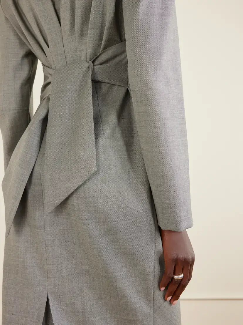 Magda Butrym Tie-detailed Gathered Padded Wool-blend Midi Dress | Thumbnail 4 Magda Butrym Tie-detailed Gathered Padded Wool-blend Midi Dress | Thumbnail 4