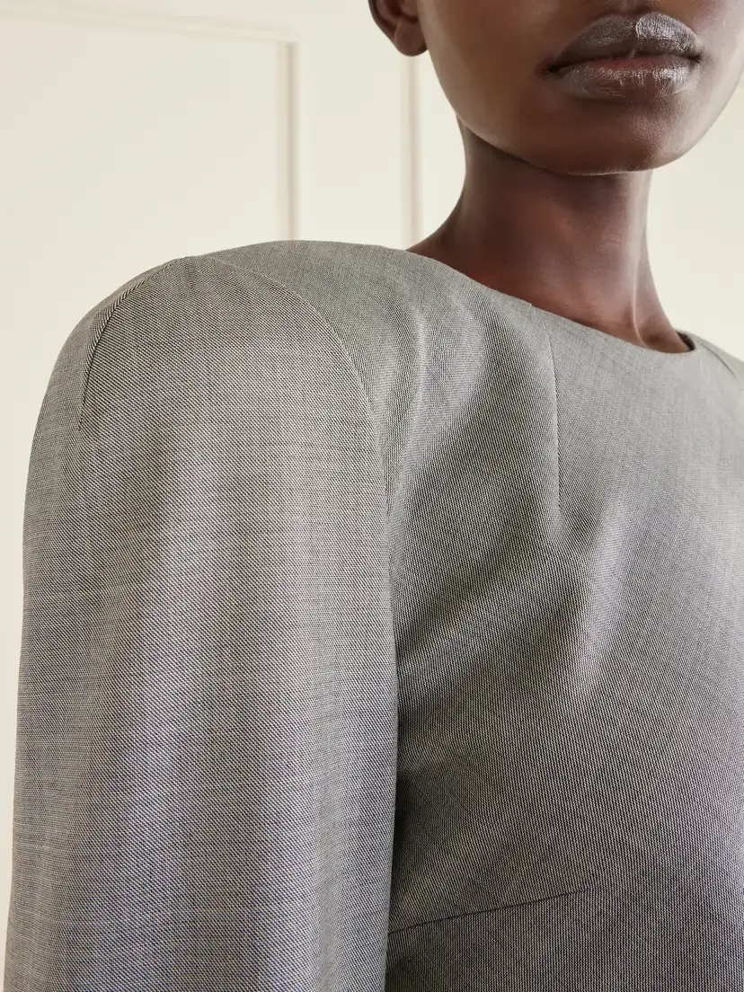 Magda Butrym Tie-detailed Gathered Padded Wool-blend Midi Dress | Thumbnail 5 Magda Butrym Tie-detailed Gathered Padded Wool-blend Midi Dress | Thumbnail 5