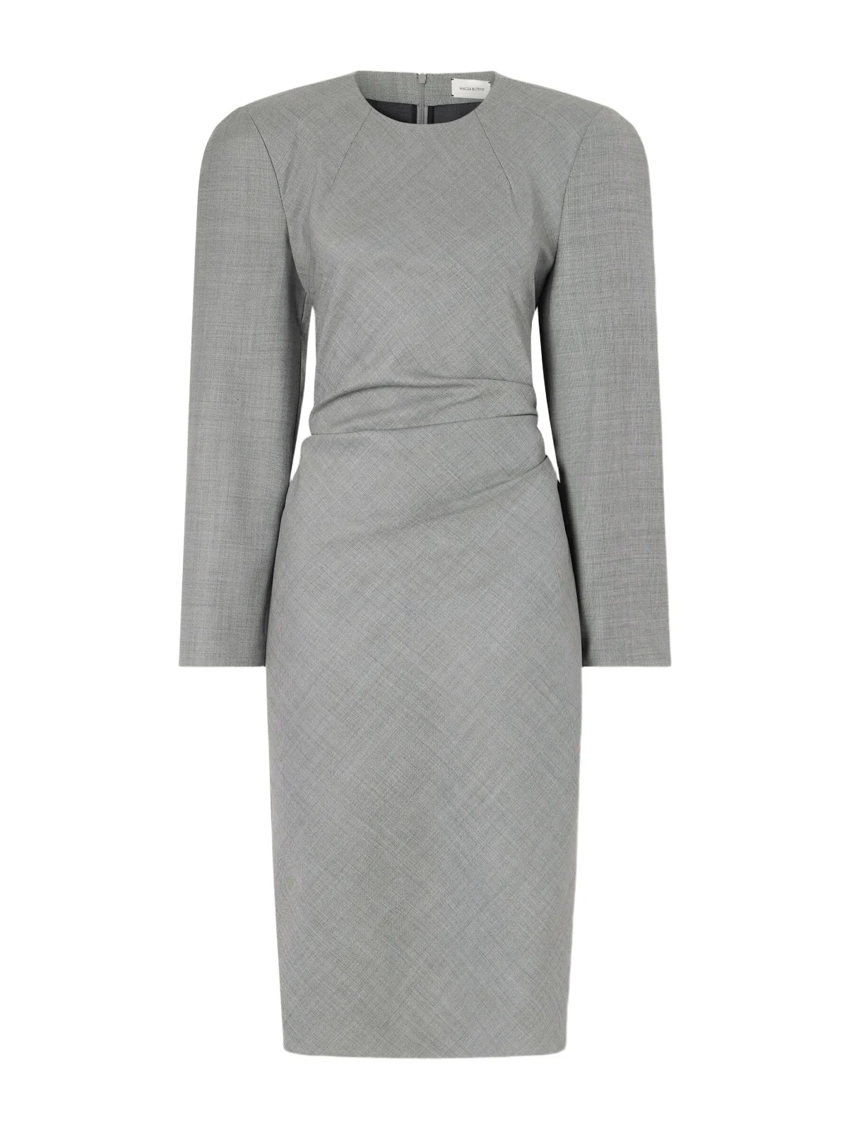 Tie-detailed Gathered Padded Wool-blend Midi Dress