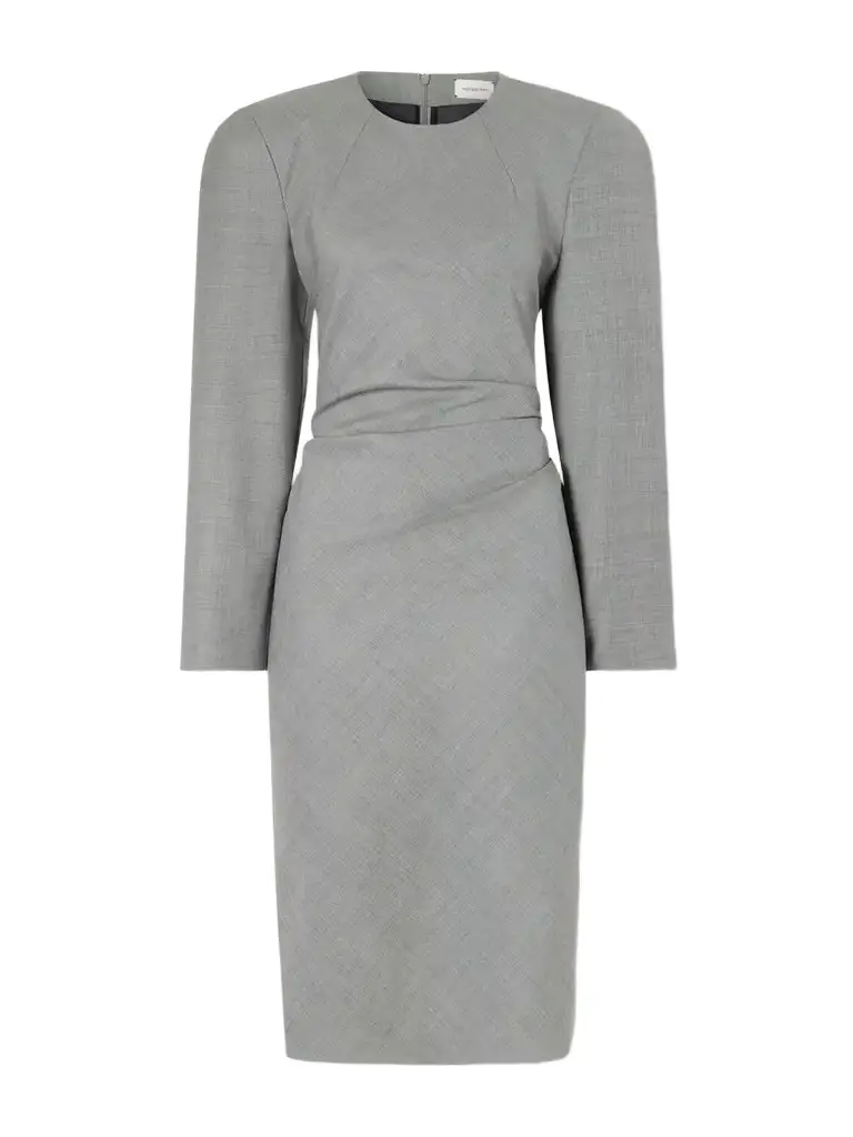 Magda Butrym Tie-detailed Gathered Padded Wool-blend Midi Dress | Image 1 Magda Butrym Tie-detailed Gathered Padded Wool-blend Midi Dress | Image 1