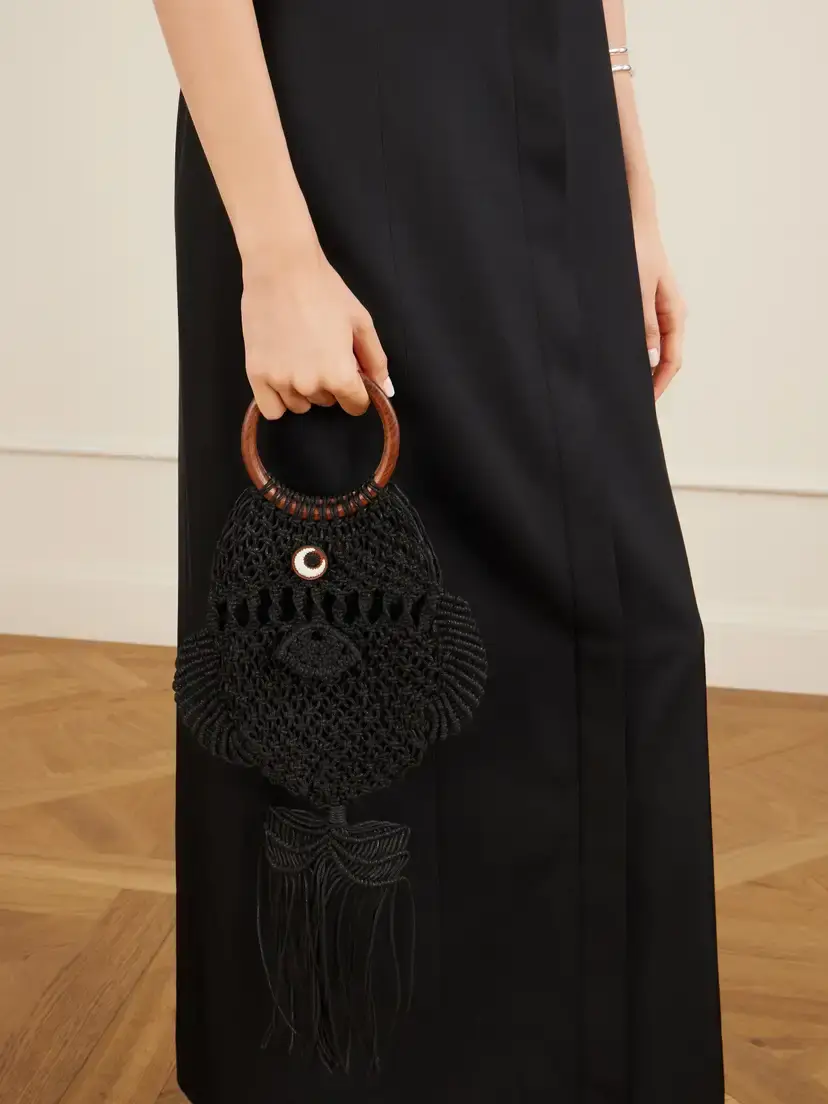 Anya Hindmarch Macrame Leather-trimmed Cotton Clutch | Thumbnail 2 Anya Hindmarch Macrame Leather-trimmed Cotton Clutch | Thumbnail 2