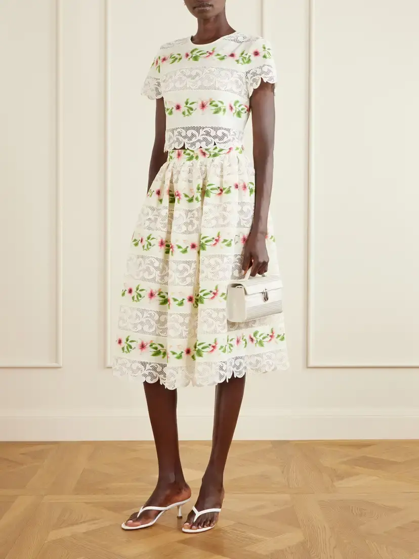 Oscar de la Renta Floral-print Lace-trimmed Cotton-blend Poplin Blouse | Thumbnail 2 Oscar de la Renta Floral-print Lace-trimmed Cotton-blend Poplin Blouse | Thumbnail 2