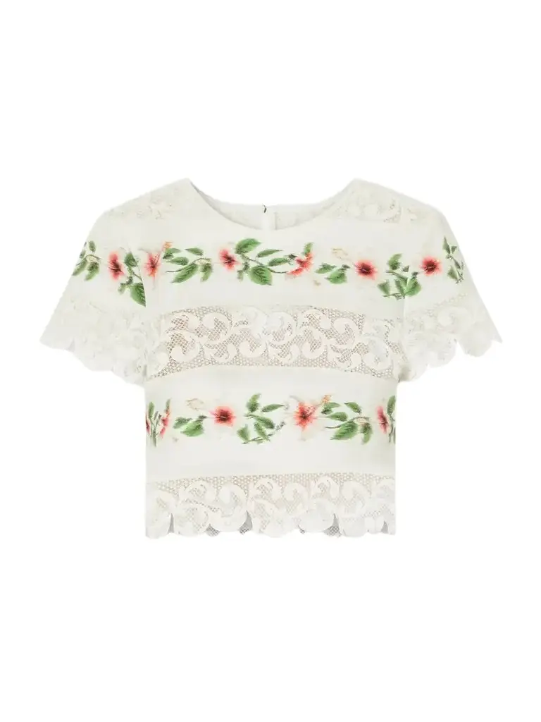 Oscar de la Renta Floral-print Lace-trimmed Cotton-blend Poplin Blouse | Image 1 Oscar de la Renta Floral-print Lace-trimmed Cotton-blend Poplin Blouse | Image 1