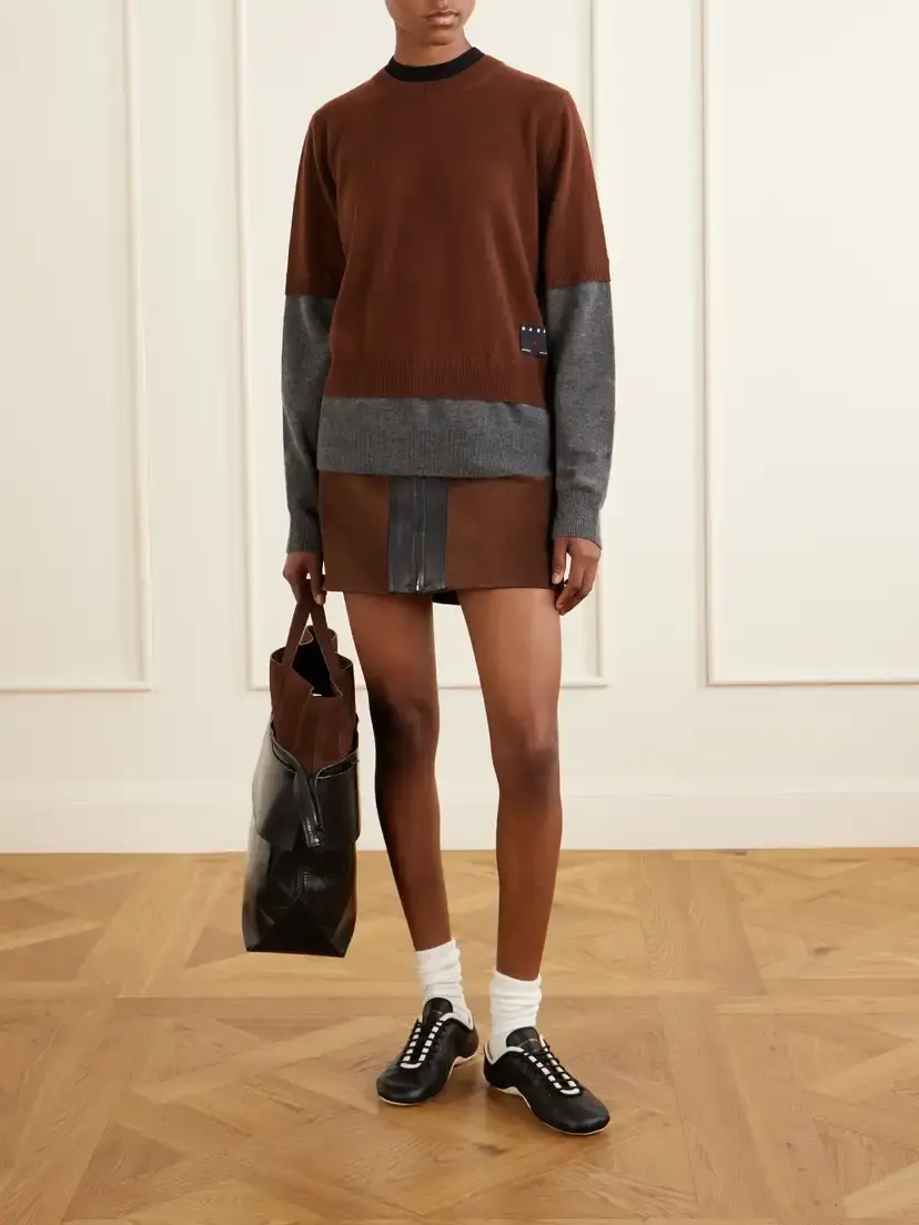 Marni Leather-trimmed Suede Mini Skirt | Thumbnail 2 Marni Leather-trimmed Suede Mini Skirt | Thumbnail 2