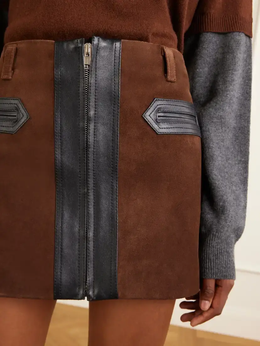 Marni Leather-trimmed Suede Mini Skirt | Thumbnail 5 Marni Leather-trimmed Suede Mini Skirt | Thumbnail 5
