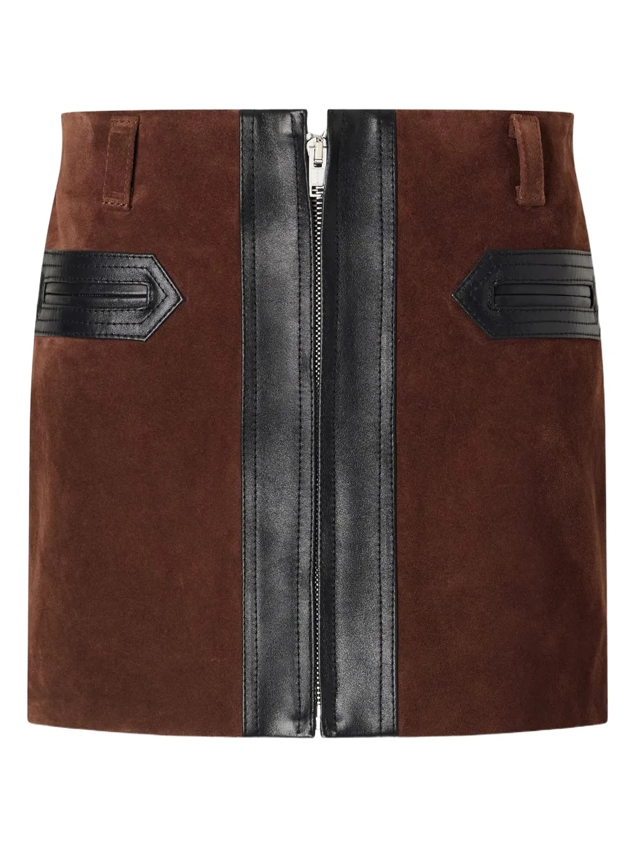 Leather-trimmed Suede Mini Skirt