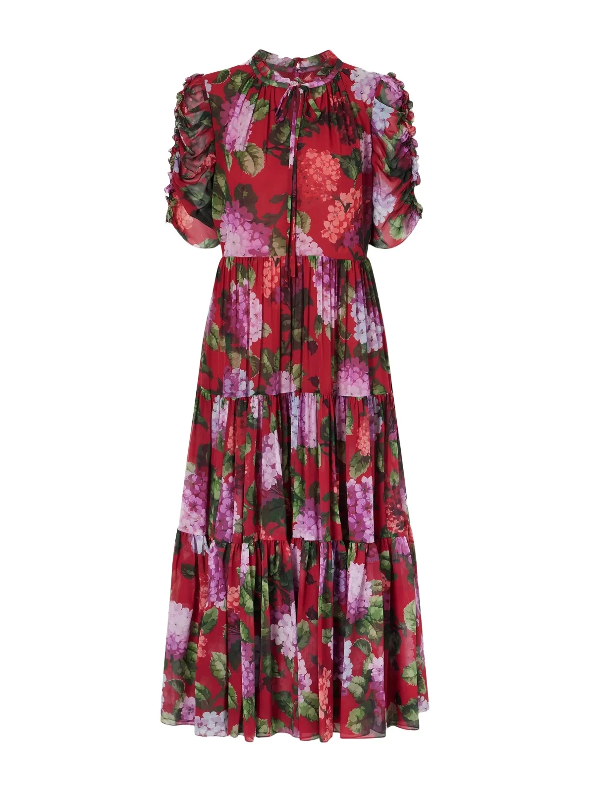 Tie-detailed Ruffled Tiered Floral-print Silk-chiffon Midi Dress Tie-detailed Ruffled Tiered Floral-print Silk-chiffon Midi Dress