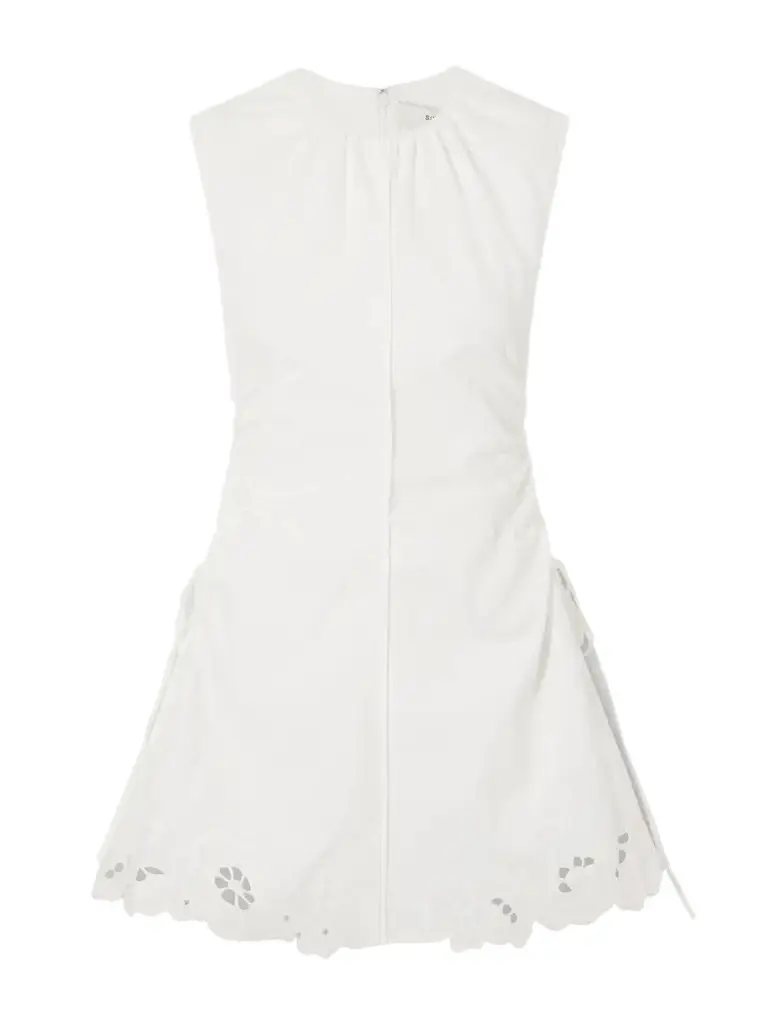 SIR. Klara Ruched Broderie Anglaise Cotton Mini Dress | Image 1 SIR. Klara Ruched Broderie Anglaise Cotton Mini Dress | Image 1
