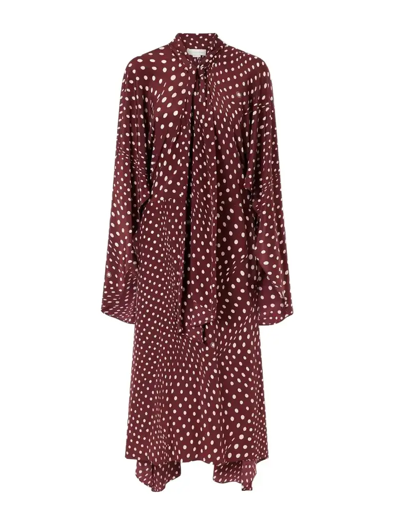 Stella McCartney Tie-detailed Draped Polka-dot Silk Midi Dress | Image 1 Stella McCartney Tie-detailed Draped Polka-dot Silk Midi Dress | Image 1