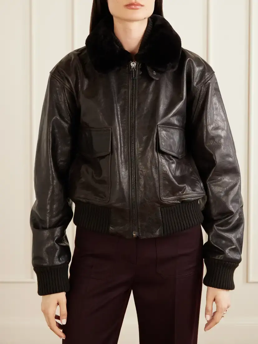 Victoria Beckham Aviator Shearling-trimmed Leather Jacket | Thumbnail 3
