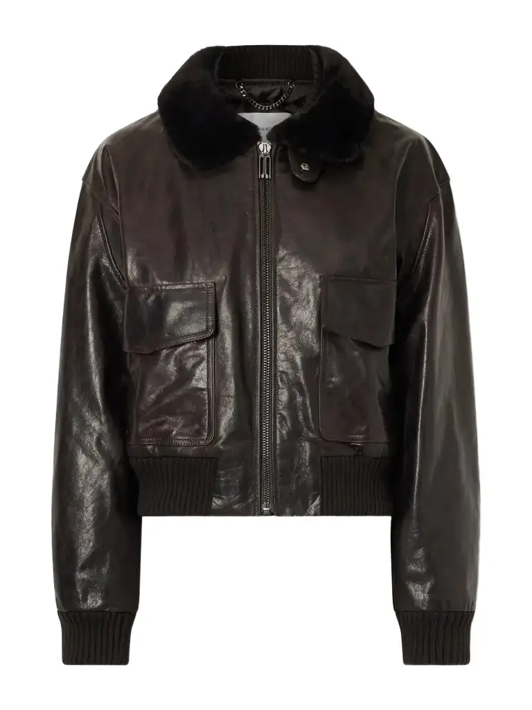 Victoria Beckham Aviator Shearling-trimmed Leather Jacket | Image 1 Victoria Beckham Aviator Shearling-trimmed Leather Jacket | Image 1