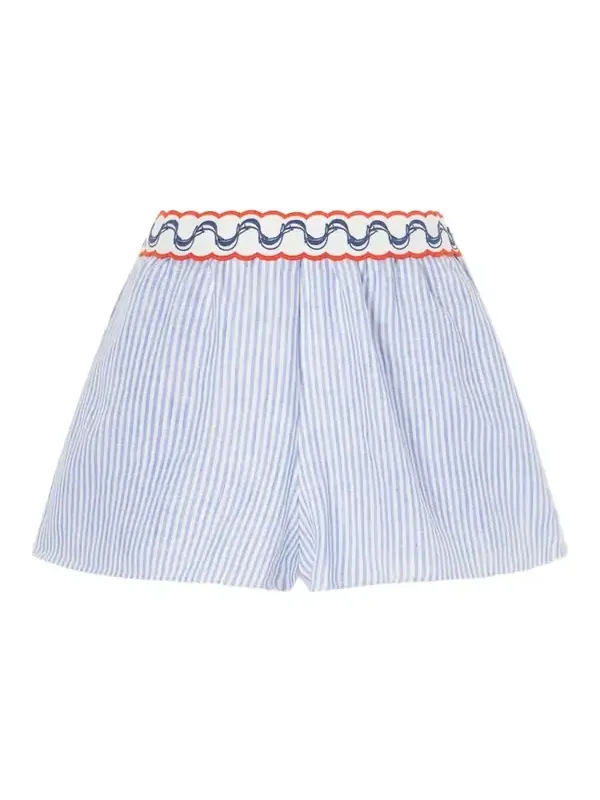 Embroidered Striped Linen Shorts