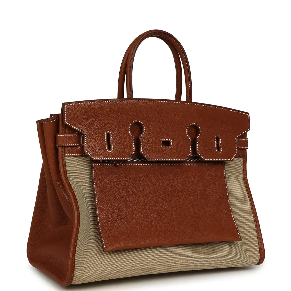 HERMÈS Hermes Birkin 35 A L'Envers Ficelle-Ecru H Dyed Canvas and Fauve Barenia Faubourg Palladium Hardware | Thumbnail 2 HERMÈS Hermes Birkin 35 A L'Envers Ficelle-Ecru H Dyed Canvas and Fauve Barenia Faubourg Palladium Hardware | Thumbnail 2