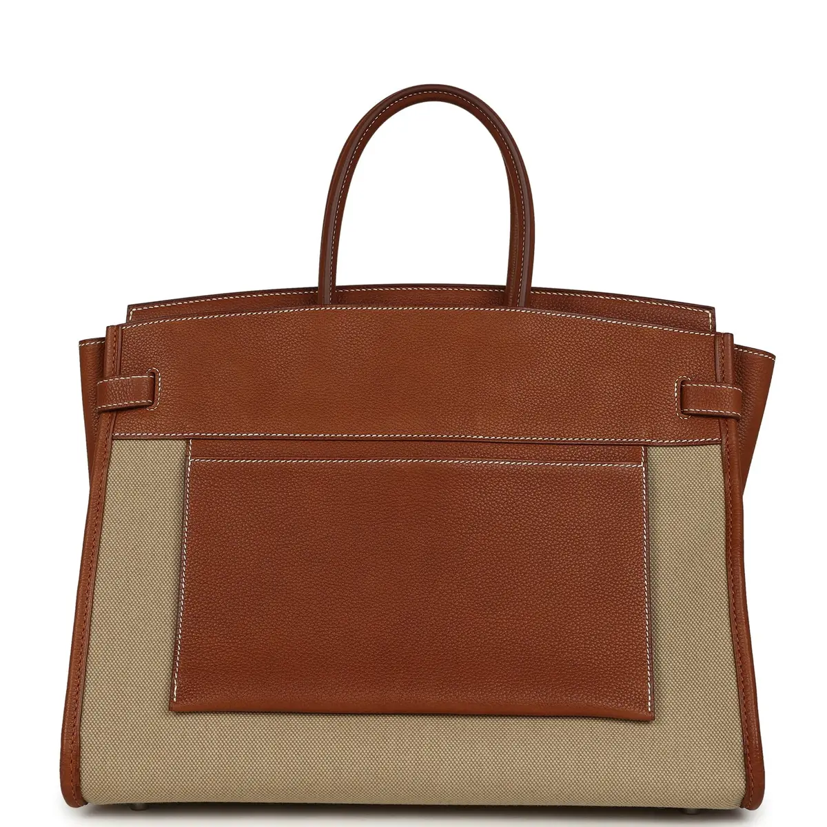 HERMÈS Hermes Birkin 35 A L'Envers Ficelle-Ecru H Dyed Canvas and Fauve Barenia Faubourg Palladium Hardware | Thumbnail 4 HERMÈS Hermes Birkin 35 A L'Envers Ficelle-Ecru H Dyed Canvas and Fauve Barenia Faubourg Palladium Hardware | Thumbnail 4