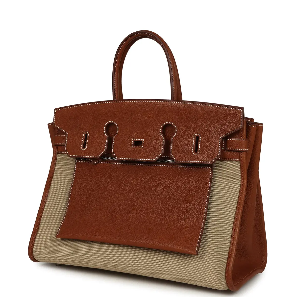 HERMÈS Hermes Birkin 35 A L'Envers Ficelle-Ecru H Dyed Canvas and Fauve Barenia Faubourg Palladium Hardware | Thumbnail 5 HERMÈS Hermes Birkin 35 A L'Envers Ficelle-Ecru H Dyed Canvas and Fauve Barenia Faubourg Palladium Hardware | Thumbnail 5