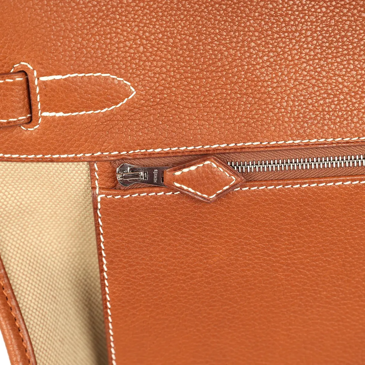 HERMÈS Hermes Birkin 35 A L'Envers Ficelle-Ecru H Dyed Canvas and Fauve Barenia Faubourg Palladium Hardware | Thumbnail 10 HERMÈS Hermes Birkin 35 A L'Envers Ficelle-Ecru H Dyed Canvas and Fauve Barenia Faubourg Palladium Hardware | Thumbnail 10