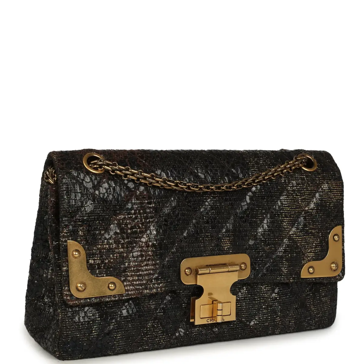 Chanel Pre-owned Chanel Medium Paris-Shanghai Reissue 226 2.55 Double Flap Bag Gold Glazed Tweed Antique Gold Hardware | Thumbnail 2 Chanel Pre-owned Chanel Medium Paris-Shanghai Reissue 226 2.55 Double Flap Bag Gold Glazed Tweed Antique Gold Hardware | Thumbnail 2