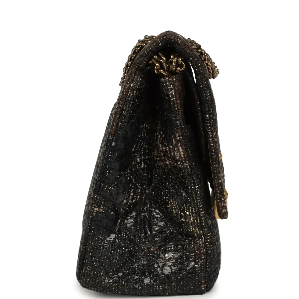 Chanel Pre-owned Chanel Medium Paris-Shanghai Reissue 226 2.55 Double Flap Bag Gold Glazed Tweed Antique Gold Hardware | Thumbnail 3 Chanel Pre-owned Chanel Medium Paris-Shanghai Reissue 226 2.55 Double Flap Bag Gold Glazed Tweed Antique Gold Hardware | Thumbnail 3