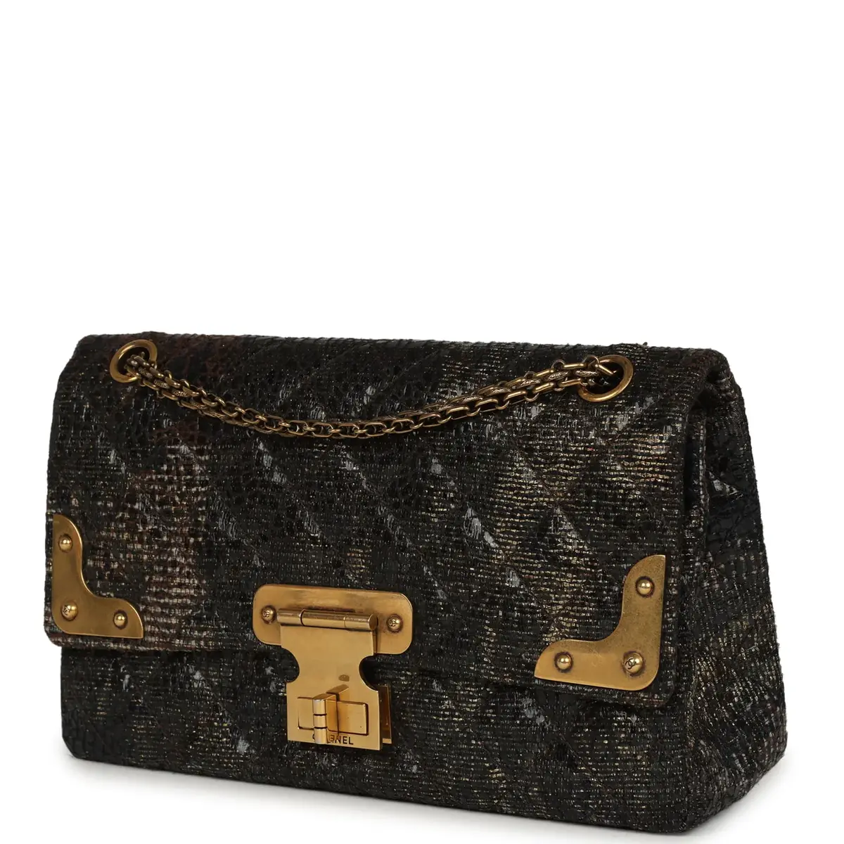 Chanel Pre-owned Chanel Medium Paris-Shanghai Reissue 226 2.55 Double Flap Bag Gold Glazed Tweed Antique Gold Hardware | Thumbnail 5 Chanel Pre-owned Chanel Medium Paris-Shanghai Reissue 226 2.55 Double Flap Bag Gold Glazed Tweed Antique Gold Hardware | Thumbnail 5