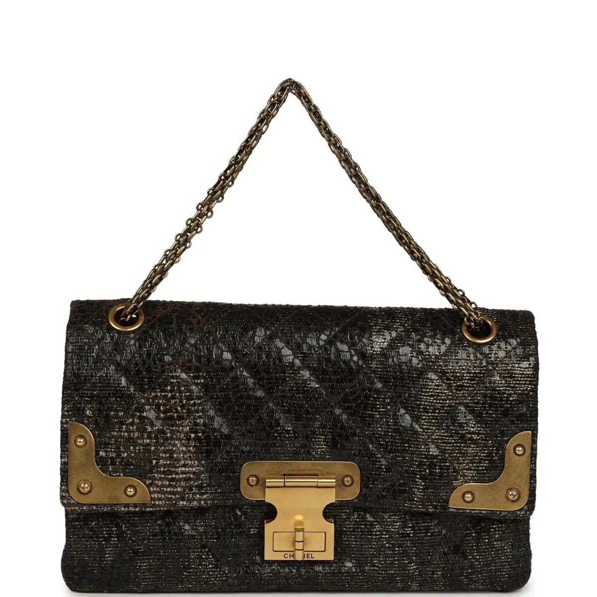 Chanel Pre-owned Chanel Medium Paris-Shanghai Reissue 226 2.55 Double Flap Bag Gold Glazed Tweed Antique Gold Hardware | Thumbnail 7 Chanel Pre-owned Chanel Medium Paris-Shanghai Reissue 226 2.55 Double Flap Bag Gold Glazed Tweed Antique Gold Hardware | Thumbnail 7
