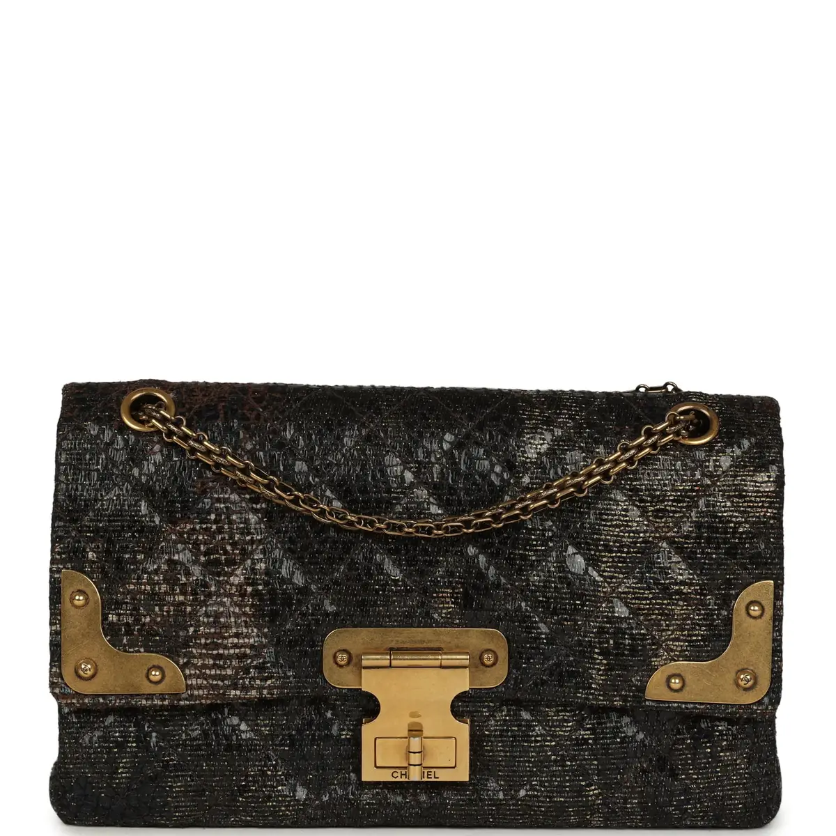 Chanel Pre-owned Chanel Medium Paris-Shanghai Reissue 226 2.55 Double Flap Bag Gold Glazed Tweed Antique Gold Hardware | Image 1 Chanel Pre-owned Chanel Medium Paris-Shanghai Reissue 226 2.55 Double Flap Bag Gold Glazed Tweed Antique Gold Hardware | Image 1