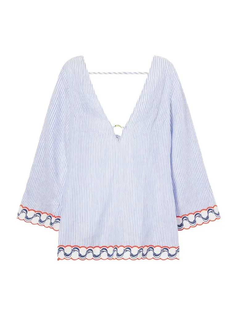 Embroidered Striped Linen Coverup Embroidered Striped Linen Coverup