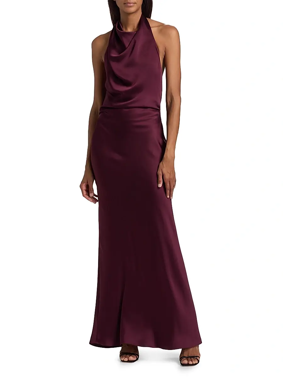 Simkhai Women's Reannon Draped Satin Halter Gown | Thumbnail 3 Simkhai Women's Reannon Draped Satin Halter Gown | Thumbnail 3