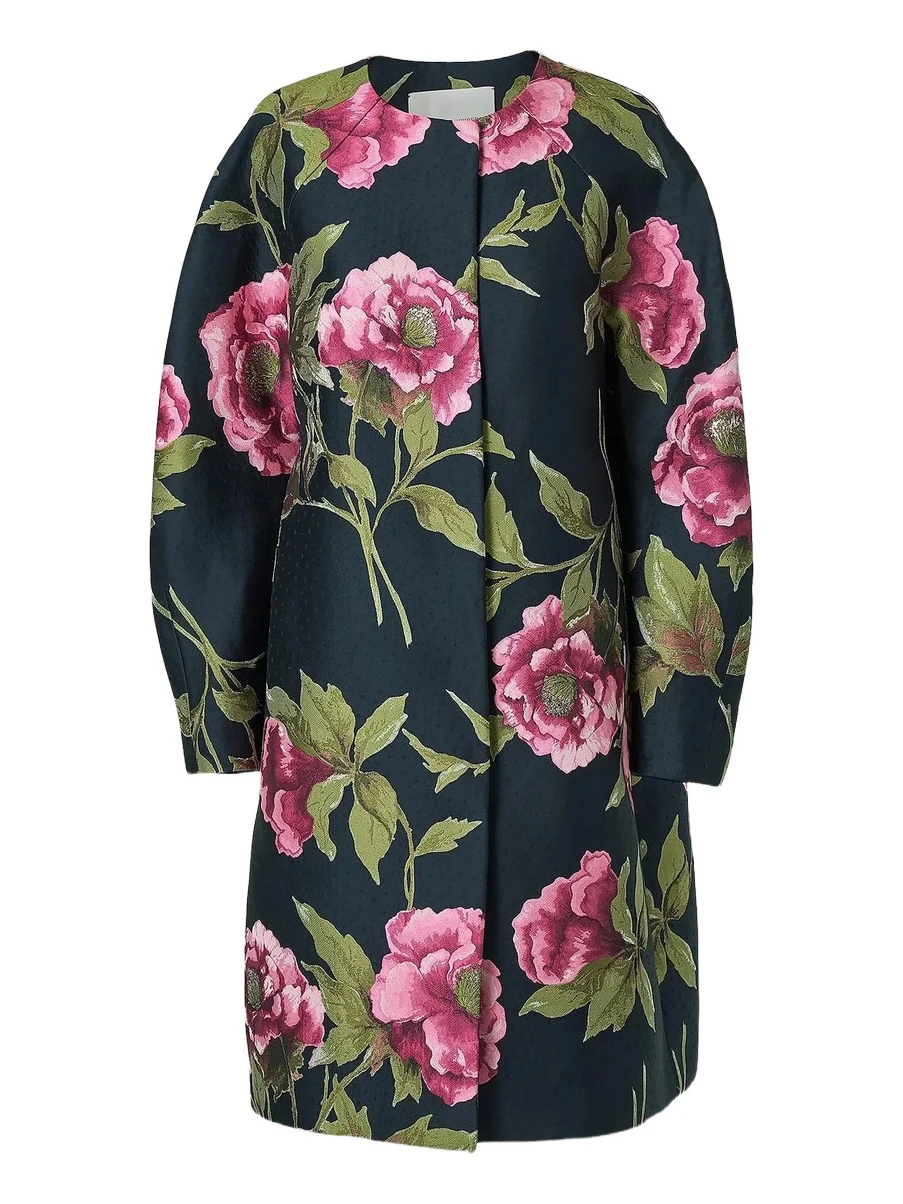 Carolina Herrera Women's Floral Collarless Cocoon Coat