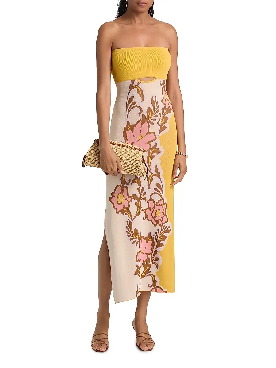 Misa Los Angeles Women's Fletcher Colorblocked Floral Strapless Midi-Dress | Thumbnail 2 Misa Los Angeles Women's Fletcher Colorblocked Floral Strapless Midi-Dress | Thumbnail 2