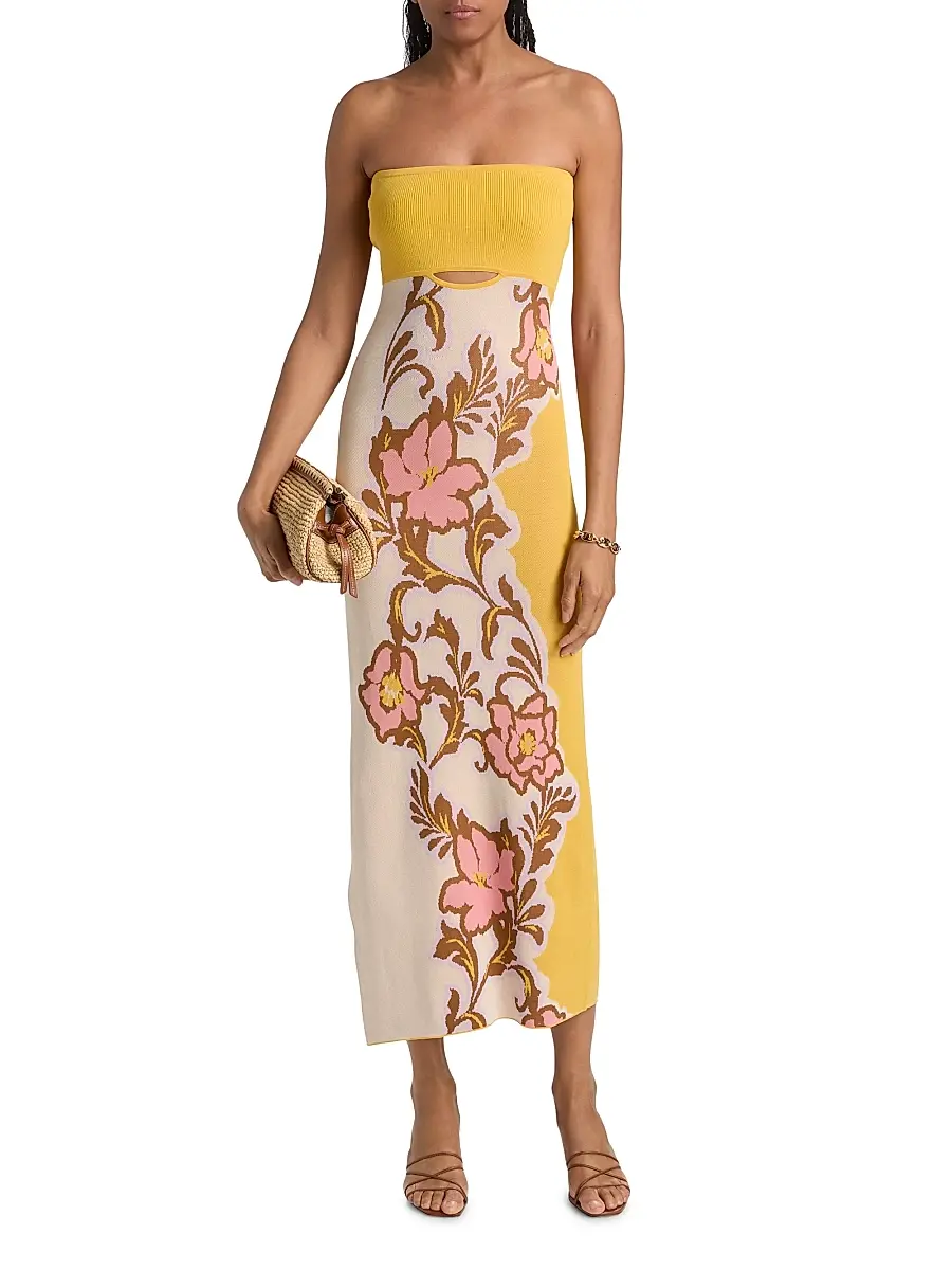 Misa Los Angeles Women's Fletcher Colorblocked Floral Strapless Midi-Dress | Thumbnail 3 Misa Los Angeles Women's Fletcher Colorblocked Floral Strapless Midi-Dress | Thumbnail 3