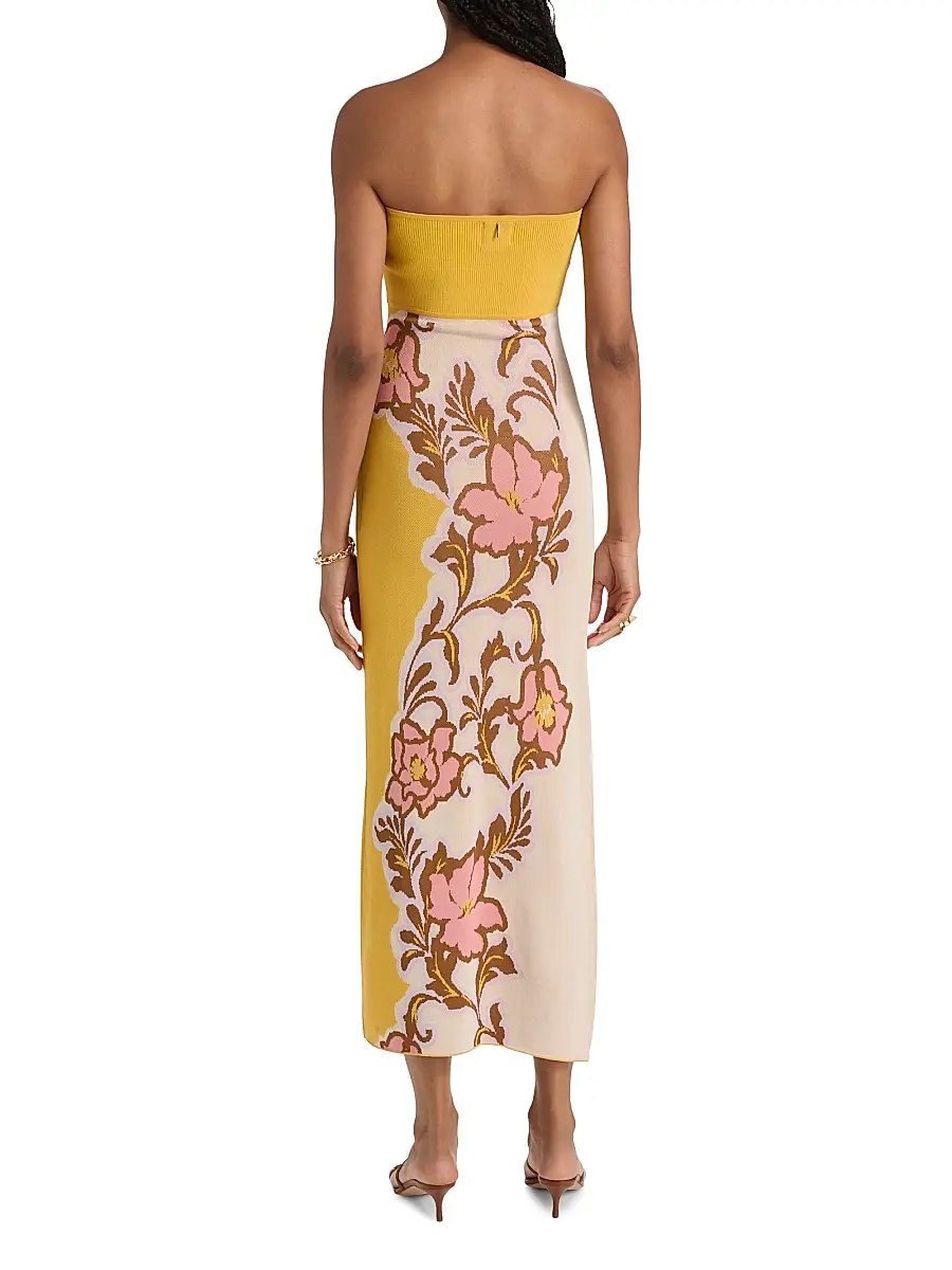 Misa Los Angeles Women's Fletcher Colorblocked Floral Strapless Midi-Dress | Thumbnail 5 Misa Los Angeles Women's Fletcher Colorblocked Floral Strapless Midi-Dress | Thumbnail 5