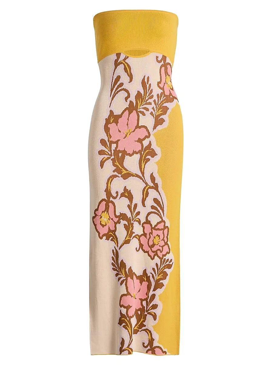Misa Los Angeles Women's Fletcher Colorblocked Floral Strapless Midi-Dress - Plumeria Wave Knit - Size XL | Image 1 Misa Los Angeles Women's Fletcher Colorblocked Floral Strapless Midi-Dress - Plumeria Wave Knit - Size XL | Image 1