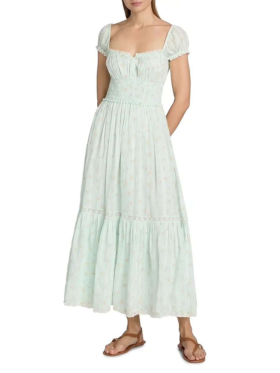 LoveShackFancy Women's Lyssara Floral Cotton A-Line Midi-Dress | Thumbnail 2 LoveShackFancy Women's Lyssara Floral Cotton A-Line Midi-Dress | Thumbnail 2