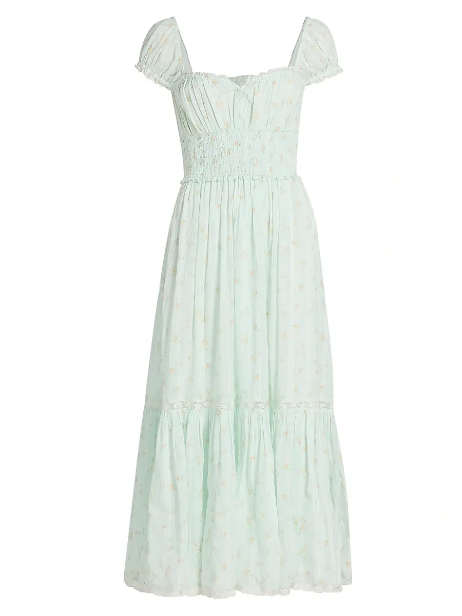 LoveShackFancy Women's Lyssara Floral Cotton A-Line Midi-Dress - Celadon Drift - Size XL | Image 1 LoveShackFancy Women's Lyssara Floral Cotton A-Line Midi-Dress - Celadon Drift - Size XL | Image 1