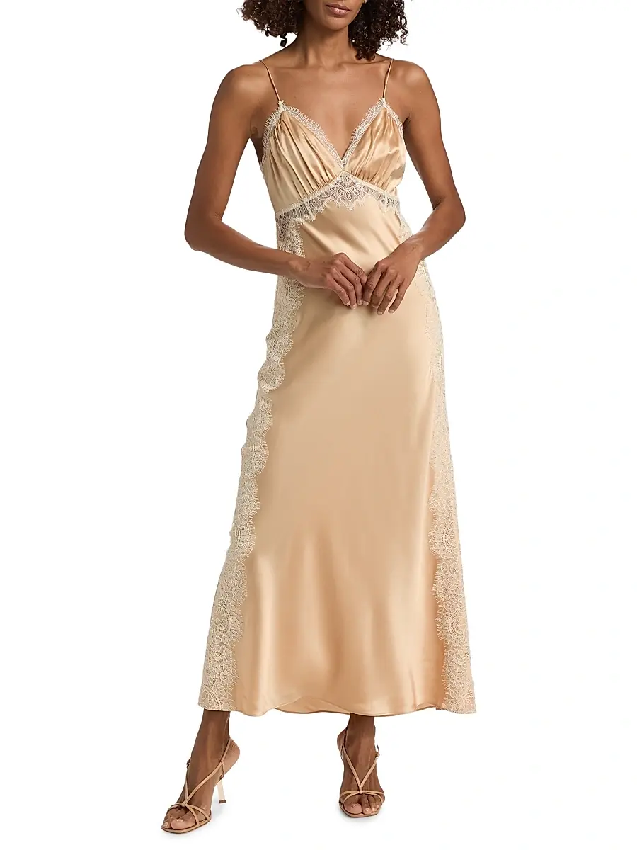 LoveShackFancy Women's Shia Lace-Trim Silk-Blend Slipdress | Thumbnail 2
