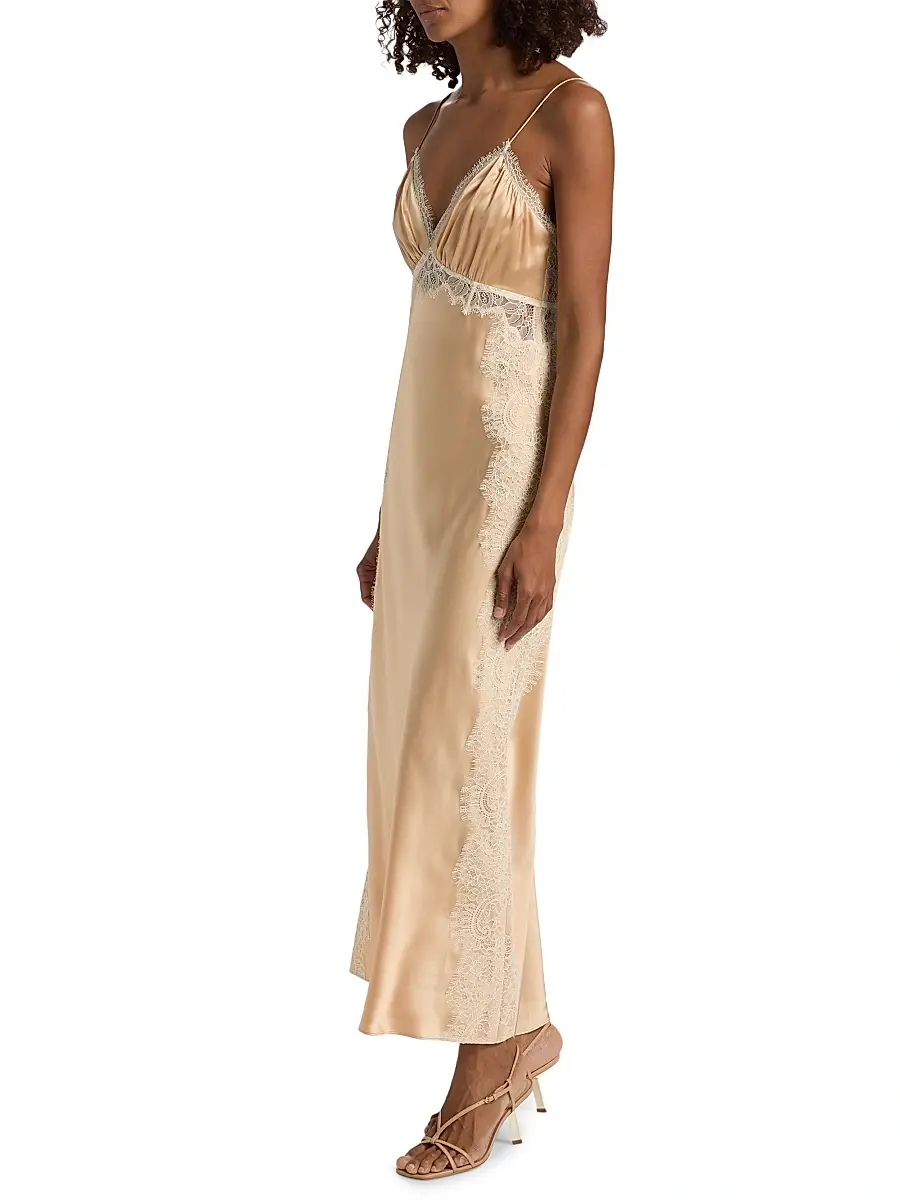 LoveShackFancy Women's Shia Lace-Trim Silk-Blend Slipdress | Thumbnail 4