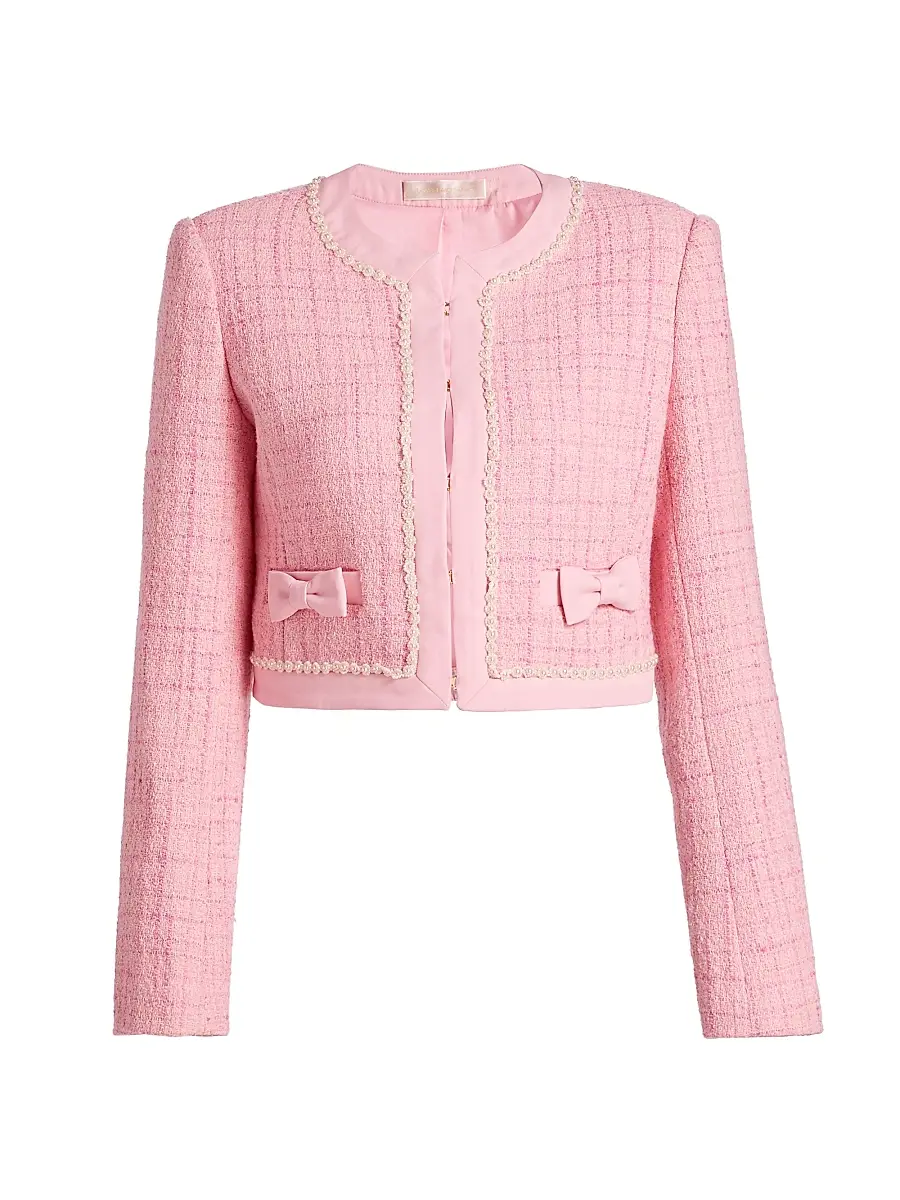 LoveShackFancy Women's Ralphette Embellished Tweed Crop Jacket - Pink Hibiscus - Size 14 | Image 1 LoveShackFancy Women's Ralphette Embellished Tweed Crop Jacket - Pink Hibiscus - Size 14 | Image 1