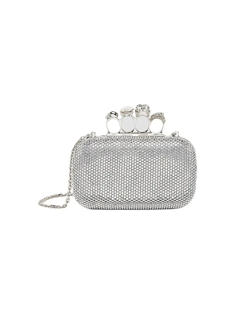 McQueen Women's Embellished Skull Leather Clutch - Lead | Image 1 McQueen Women's Embellished Skull Leather Clutch - Lead | Image 1